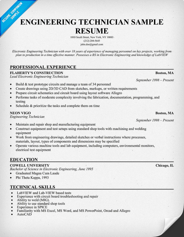 example engineering resume
