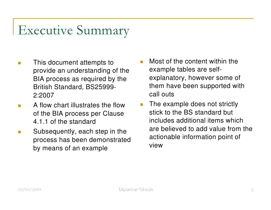 example executive summary