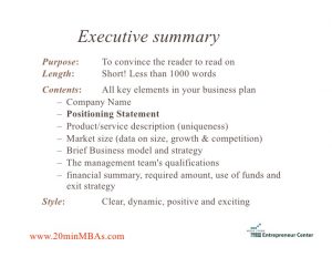 example executive summary how to write business plan