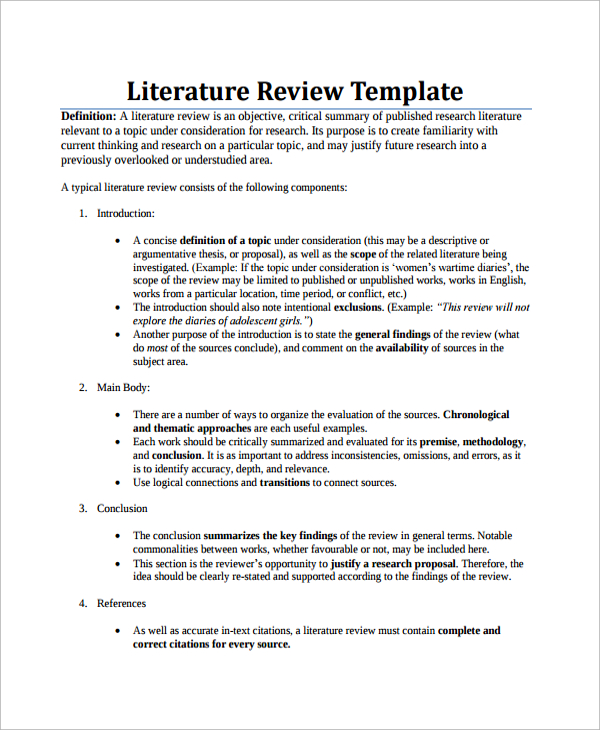 Example Of A Literature Review Template Business