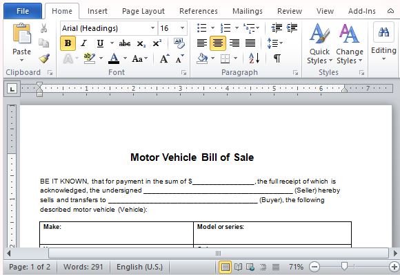 example of bill of sale for car