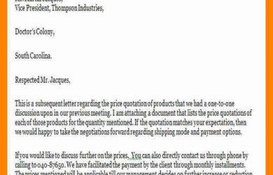 example of business letter price quotation letter quotation cover letter example