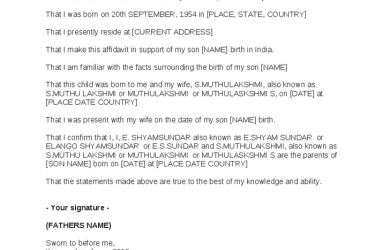 example of notarized document format of birth affidavit from father