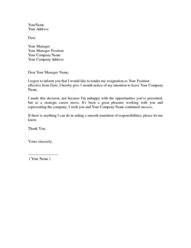 example resignation letter
