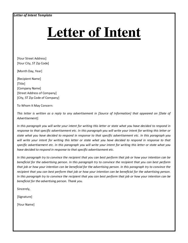 examples of letter of intent
