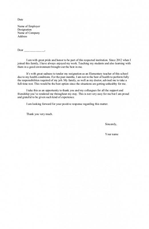 examples of letter of resignation