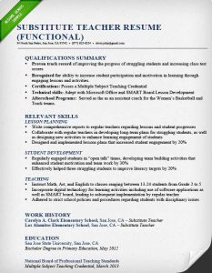 examples of resumes for high school students substitute teacher resume sample functional qualifications summary
