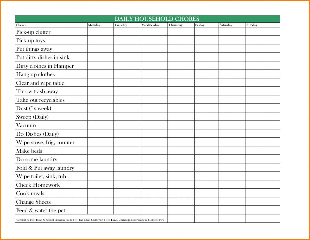 excel chore chart
