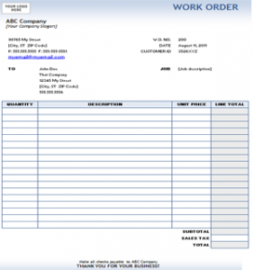 excel work order template business work order template