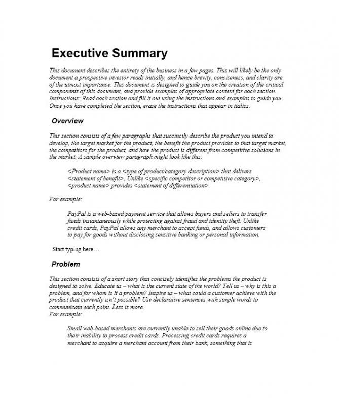 Executive Summary Template Template Business