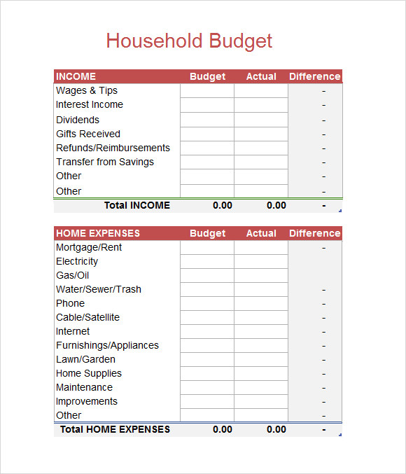 family budget spreadsheet