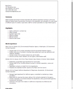 federal government resume government contract specialist