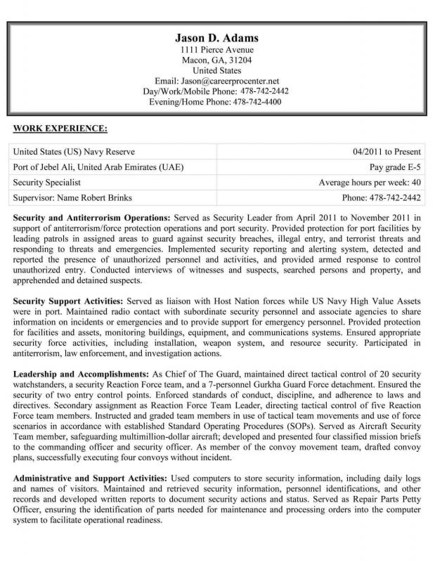 federal resume example