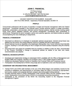federal resume template financial manager federal resume template