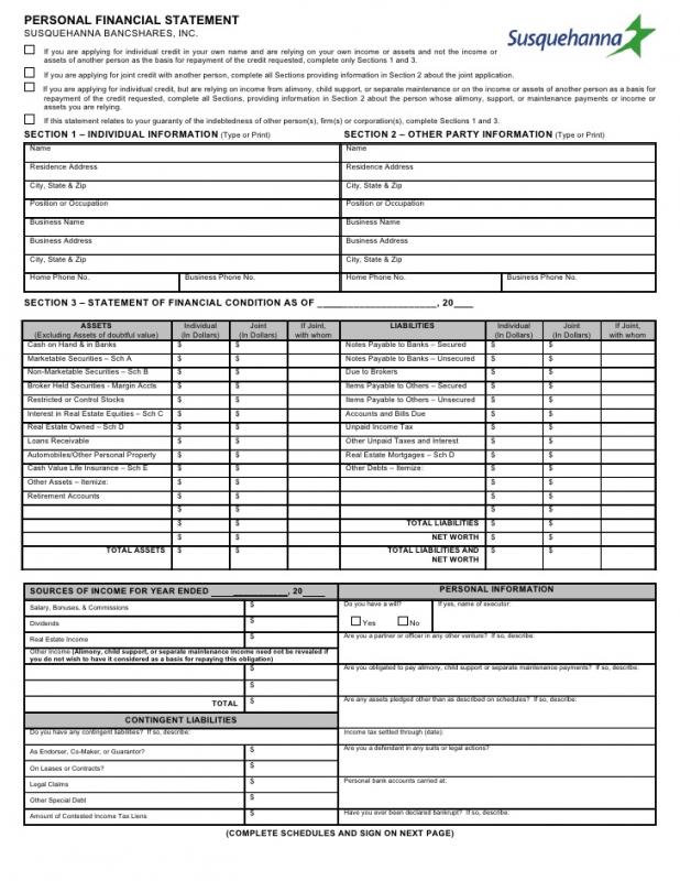 fillable personal financial statement