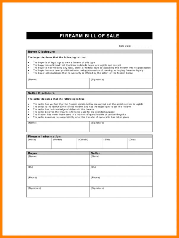 firearm bill of sale template
