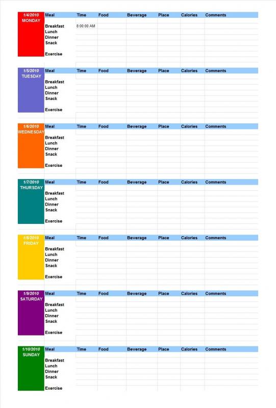 food diary template