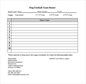football depth chart template flag football roster template