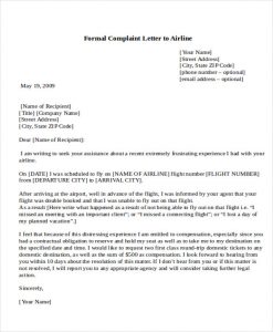 formal complain letters formal complaint letter to airline