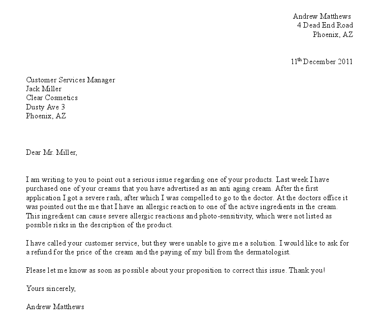 formal complain letters