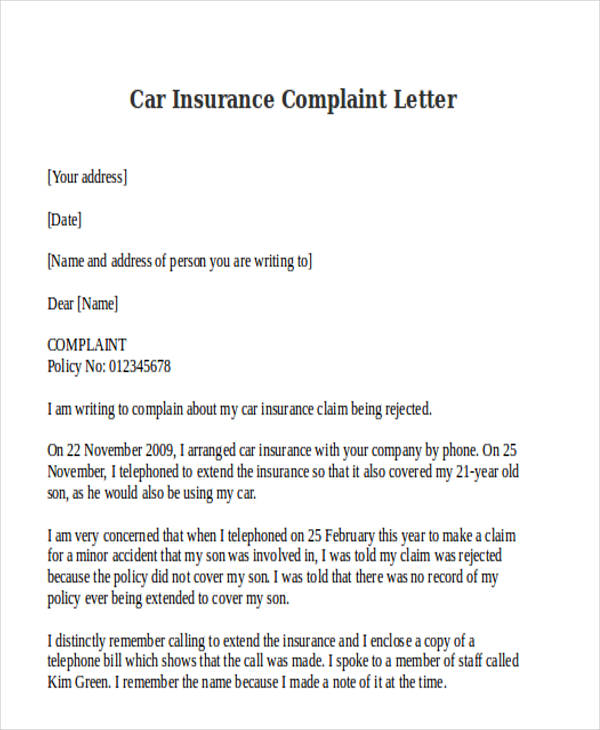 formal complaint letters