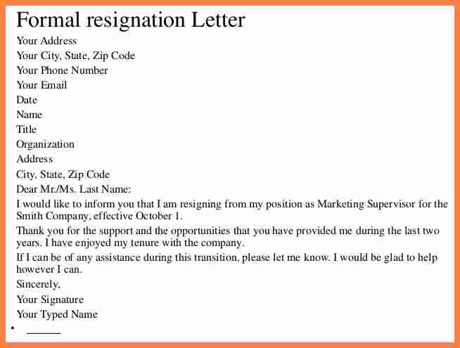 formal resign letter template