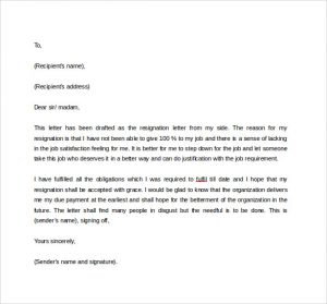 formal resignation letter formal resignation letter to download in word