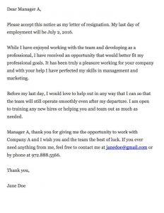 format for a cover letter thankful resignation letter