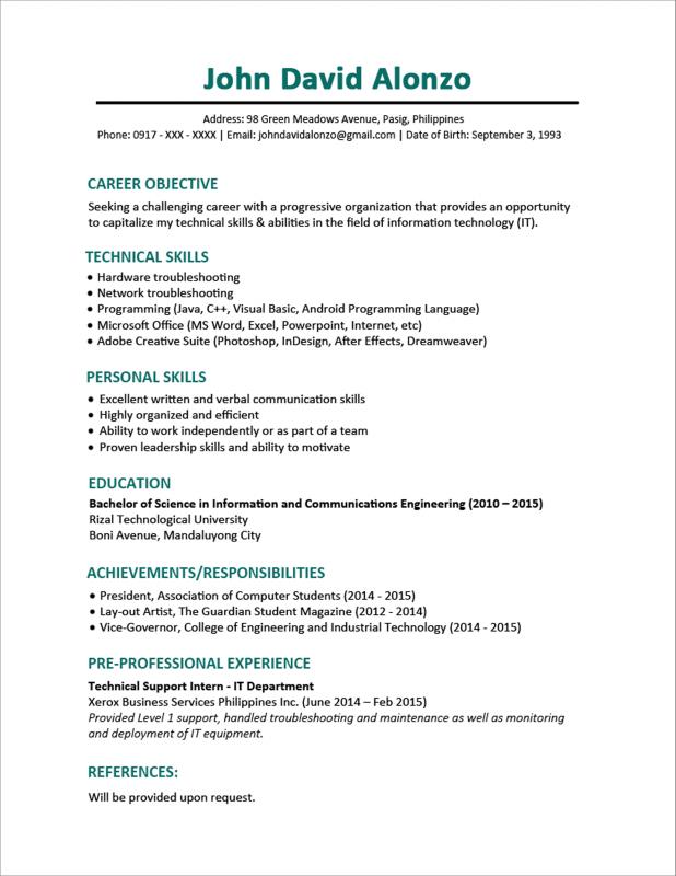 format for a resume