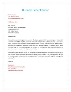 format of a business letter formal business letter