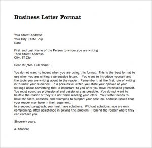 format of a business letter sample professional business letter pdf