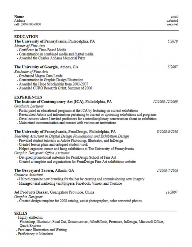 formats for a resume