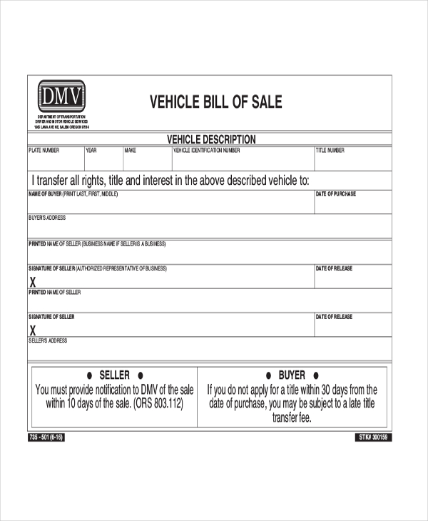 free bill of sale template for car