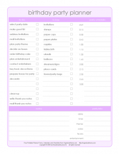 free checklist template birthday party planner