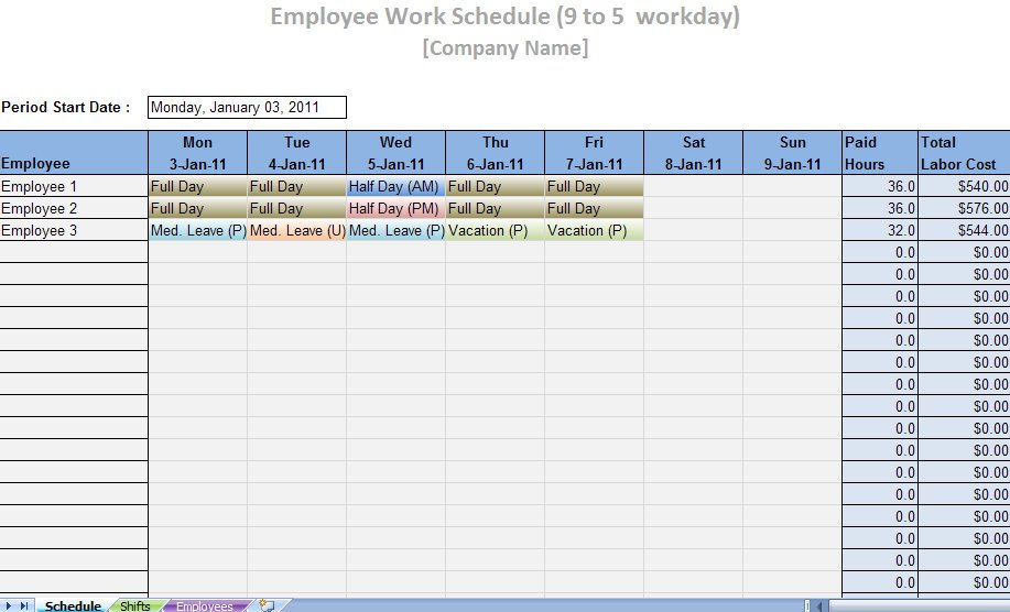 free employee schedule template