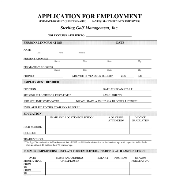 free employment application