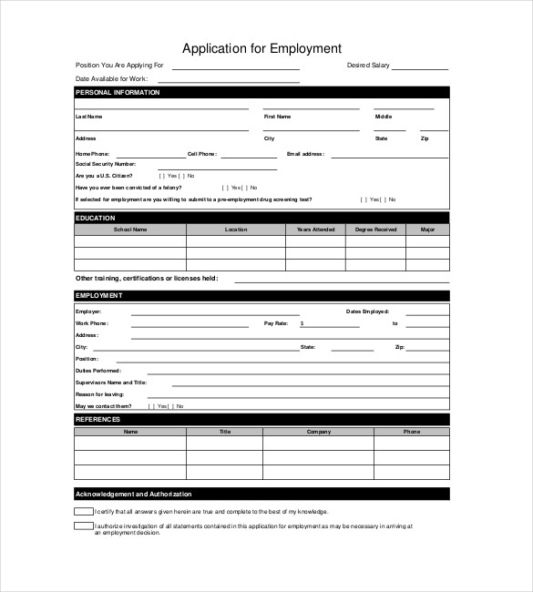 free employment application pdf
