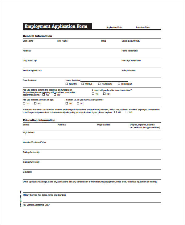 free employment application pdf