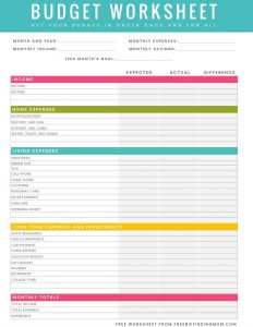 free household budget worksheet free printable budget worksheet download