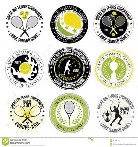 free id badge template set great tennis logos labels badges design elements game racket ball player