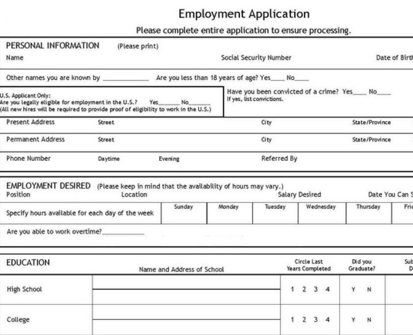 free job application template