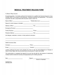 free medical release form medical treatment release form