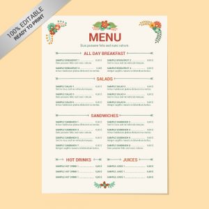 free menu templates editable restaurant menu free template download
