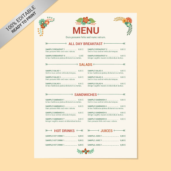 free menu templates