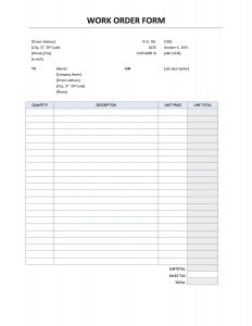 free order form template d work order form