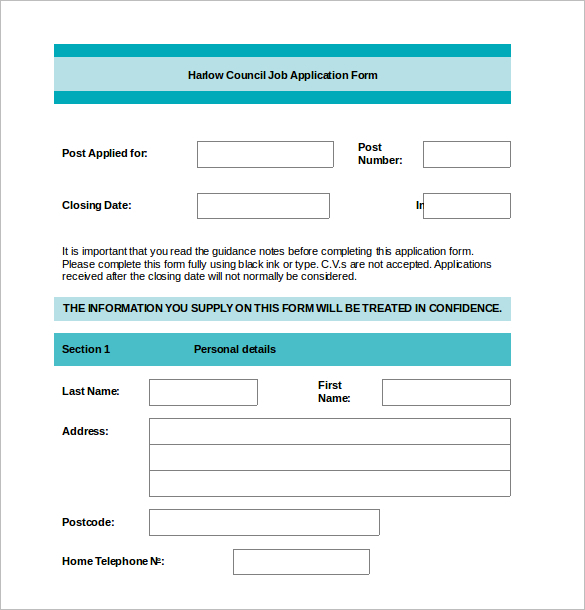 free printable application for employment template