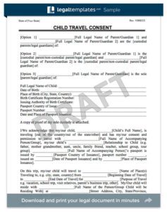 free printable child medical consent form child travel consent form x