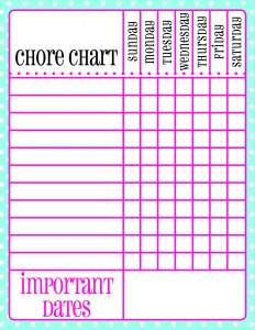 free printable chore chart templates girl chore chart