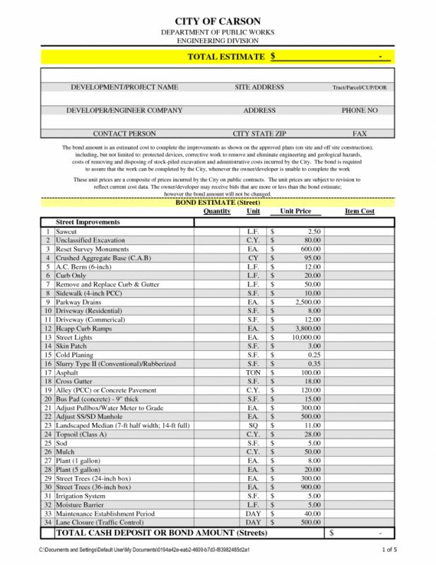 free printable contractor bid forms