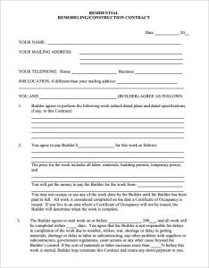 free printable contractor bid forms home remodeling contract template format